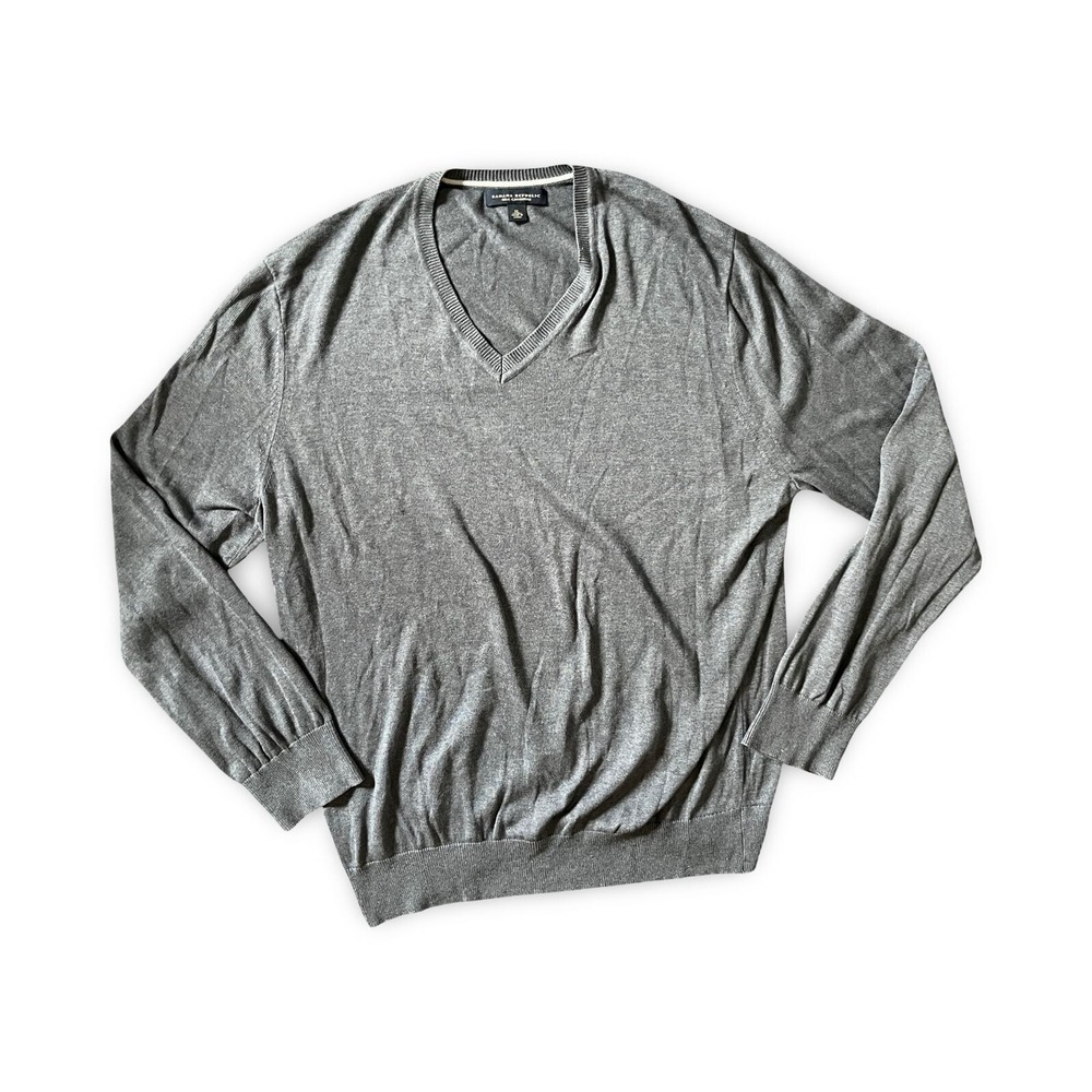 Banana Republic Mens XL Gray Silk Cashmere V-Neck Sweater Heathered Charcoal